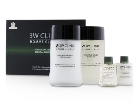 3W Clinic Homme Classic - Moisturizing Freshness Essential Skin Care Set: Essential Skin 150ml+30ml + Essential Lotion 150ml+30ml  4pcs For Cheap