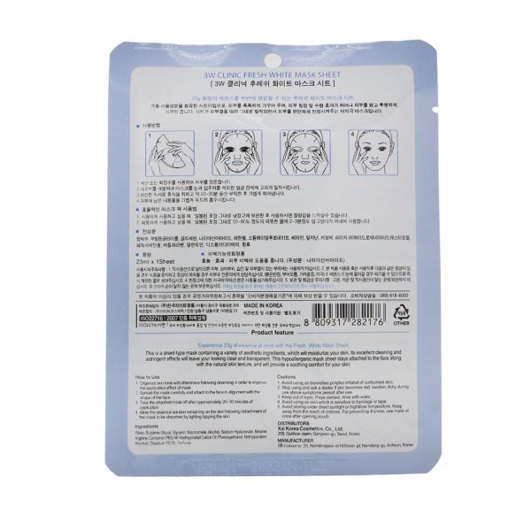 3W Clinic Mask Sheet - Fresh White  10pcs Online now